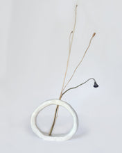 Load image into Gallery viewer, White ceramic organic ring with dried branches on a light gray background